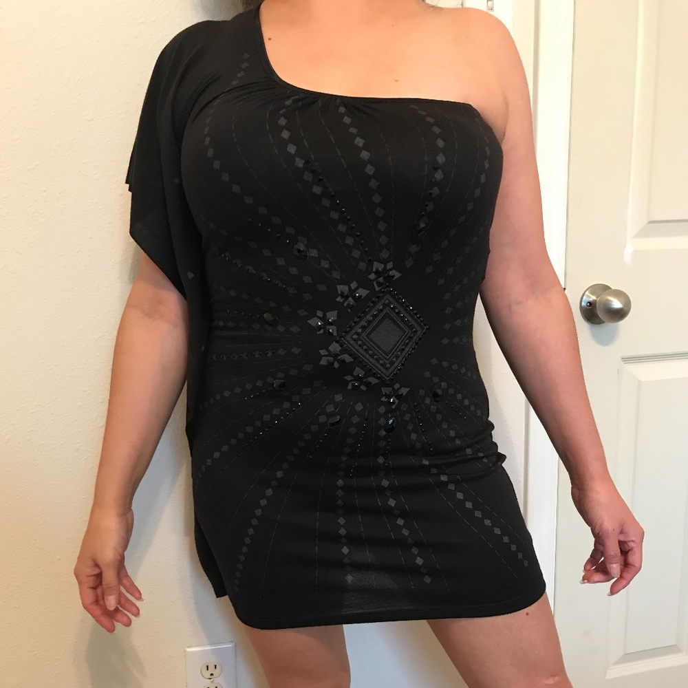 XOXO Black Gem One-Shoulder Fitted Dress